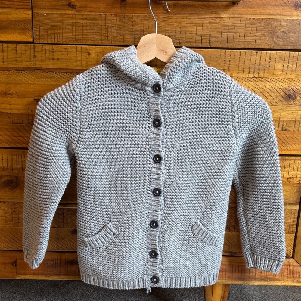 Baby Boden Mini Boden Charcoal Knit Button-Up Sweater